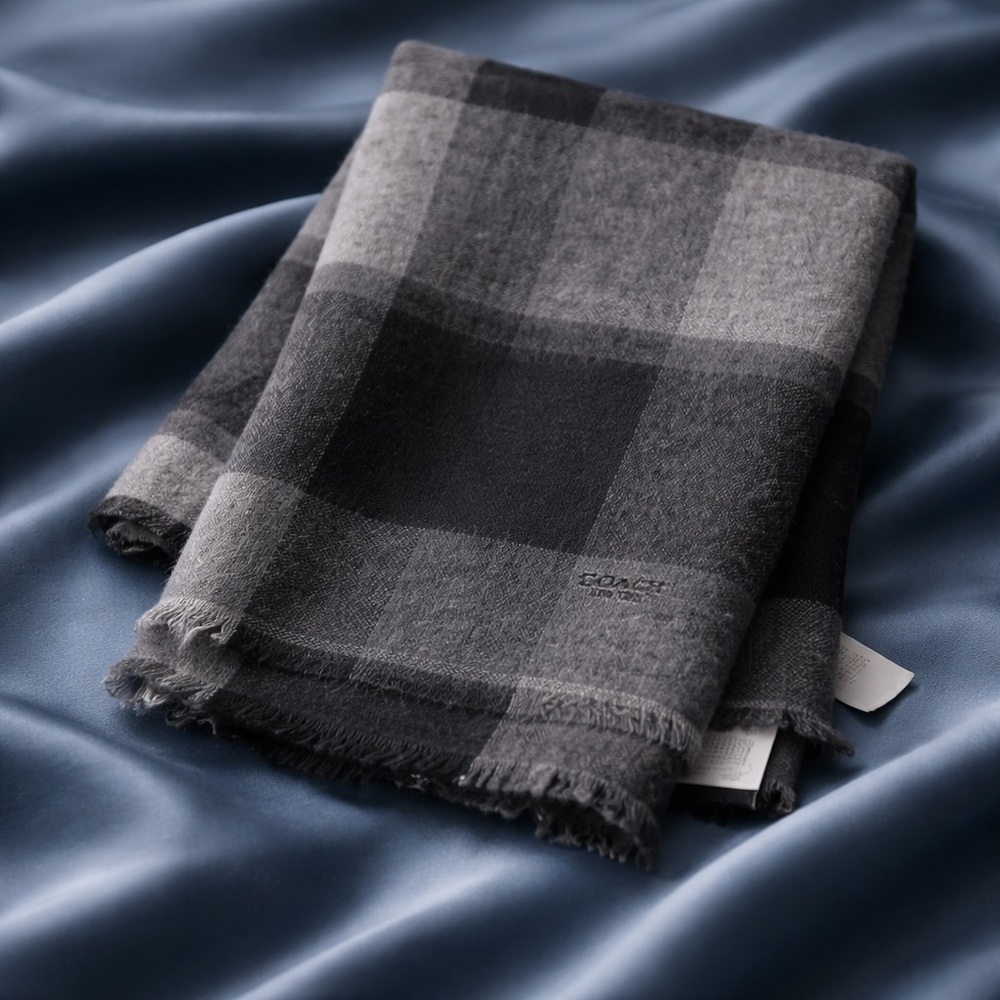 Coach Black and Gray Checkered Scarf new with tags